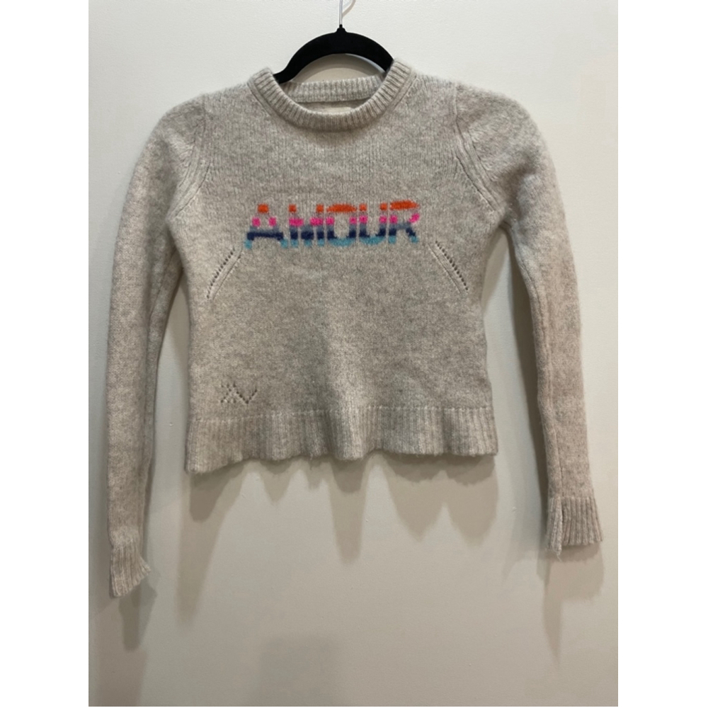 Zadig & Voltaire Cream Crewneck Sweater with Multicolor 'AMOUR' Embroidery